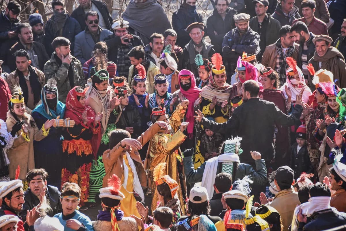 Kalash women in traditional dress at a valley festival in the Hindukush, northern Pakistan